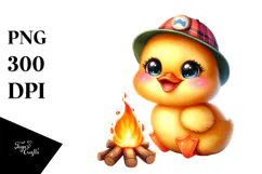 Vibrant Baby Duck with Campfire, PNG Product Image 1