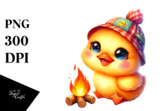Vibrant Baby Duck with Campfire, PNG Product Image 1