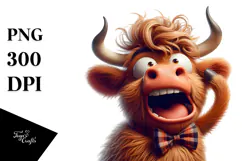 Goofy Highland Cow with Bow Tie PNG Product Image 1
