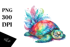 Vibrant Turtle Sleeping Watercolor Clipart Product Image 1