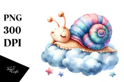 Baby Snail Sleeping on Cloud Watercolor Clipart Product Image 1