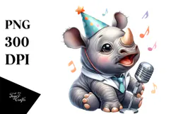 Energetic Rhino with Party Hat PNG Product Image 1