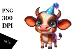 Ridiculously Cute Baby Calf with Party Hat PNG Product Image 1
