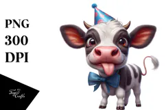 Ridiculously Cute Baby Calf with Party Hat PNG Product Image 1