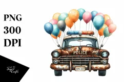 Vintage Rusty Police Car with Flowers | Summer Sticker Product Image 1