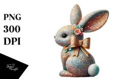 Colorful Stylized Sitting Bunny PNG Product Image 1