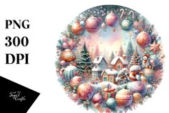 Colorful Christmass Scene 3D Round PNG Product Image 1