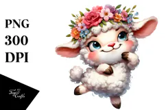 Goofy Cartoon Lamb Flower Crown PNG Product Image 1