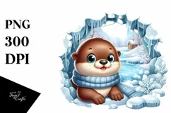 Baby Otter Exiting Crack Digital Painting PNG Product Image 1
