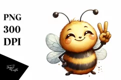 Funny Bee Portrait with Victory Sign | Watercolor Clipart Product Image 1