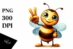 Whimsical Bee Portrait with Victory Sign | Flower Sticker Product Image 3