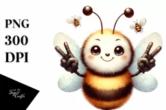 Victory Sign Bee Portrait | Summer Sticker Clipart Product Image 3