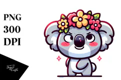 Goofy Cartoon Koala with Flower Crown Vector Art PNG Product Image 1
