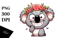 Goofy Cartoon Koala with Flower Crown Vector Art PNG Product Image 1