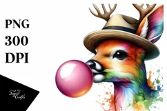 Colorful Quirky Deer Blowing Chewing Gum | Clipart Product Image 1