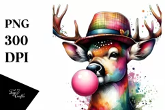 Colorful Quirky Deer Blowing Chewing Gum | Clipart Product Image 3