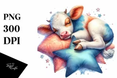 Colorful Baby Cow Napping on a Star, Transparent PNG Product Image 3