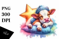 Colorful Baby Cow Napping on a Star, Transparent PNG Product Image 3