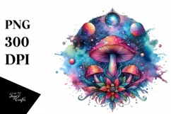 Magical Celestial Mushroom in Watercolor PNG Product Image 1
