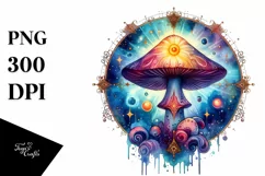 Magical Celestial Mushroom in Watercolor PNG Product Image 1