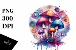 Magical Celestial Mushroom in Watercolor PNG Product Image 1