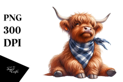 Whimsical Highland Cow with Bandana PNG Product Image 1