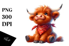 Whimsical Highland Cow with Bandana PNG Product Image 1
