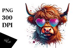 Highland Calf in Sunglasses, Colorful PNG Product Image 1