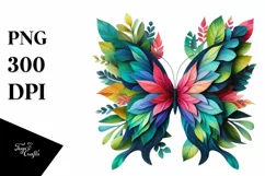 Abstract Butterfly with Plant Leaves, PNG Product Image 1