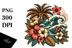 Retro Tropical Flower Waves Clipart | Clipart Product Image 1
