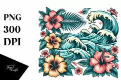 Retro Tropical Flower Waves Clipart | Clipart Product Image 1