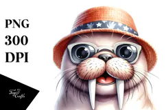 Watercolor Cute Baby Walrus PNG Product Image 1