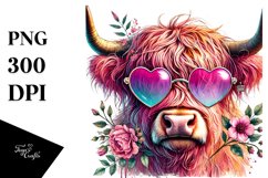 Pink Highland Cow with Sunglasses PNG Product Image 1
