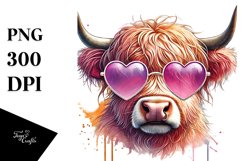 Pink Highland Cow with Sunglasses PNG Product Image 1