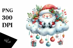 Santa Christmas Cloud Presents PNG Product Image 1