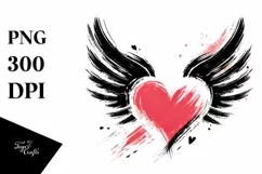 Simple Paintbrush Style Heart with Wings PNG Product Image 1