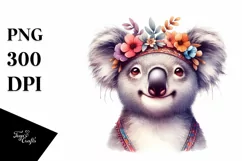 Detailed Boho Koala Portrait | Watercolor Clipart Product Image 3