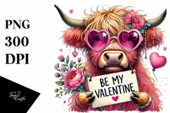Pink Highland Cow, Colorful PNG Product Image 1