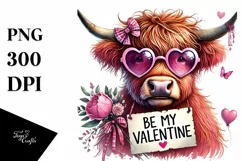 Pink Highland Cow, Colorful PNG Product Image 1