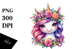 Cute Unicorn with Floral Wreath PNG Product Image 1