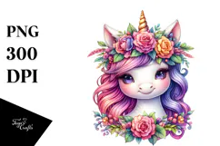 Cute Unicorn with Floral Wreath PNG Product Image 1