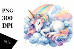 Colorful Baby Unicorn Napping on a Cloud, Transparent PNG Product Image 1