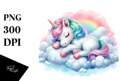Colorful Baby Unicorn Napping on a Cloud, Transparent PNG Product Image 3