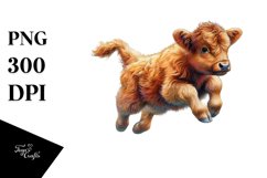 Colorful Baby Highland Cow Skipping in a Meadow, Transparent Product Image 3