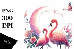 Flamingo on Half Moon, Colorful PNG Product Image 1