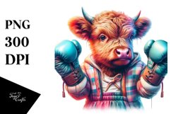 Colorful Baby Highland Cow with Boxer&#039;s Gloves, Transparent Product Image 1