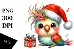 Baby Parrot with Santa Hat PNG Product Image 3