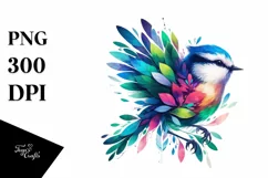 Abstract Bird with Plant Leaves, PNG Product Image 1
