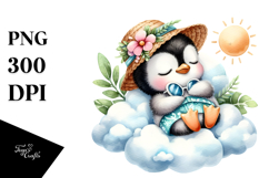 Cute Baby Penguin Summer Watercolor Clipart Product Image 1