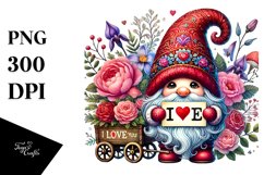 Colorful Watercolor Digital Painting with Valentines Gnome Product Image 1